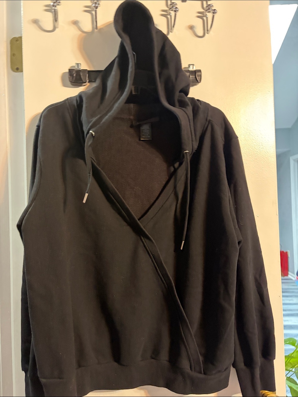 Ashley Stewart Black Hooded Wrap Bomber Jacket